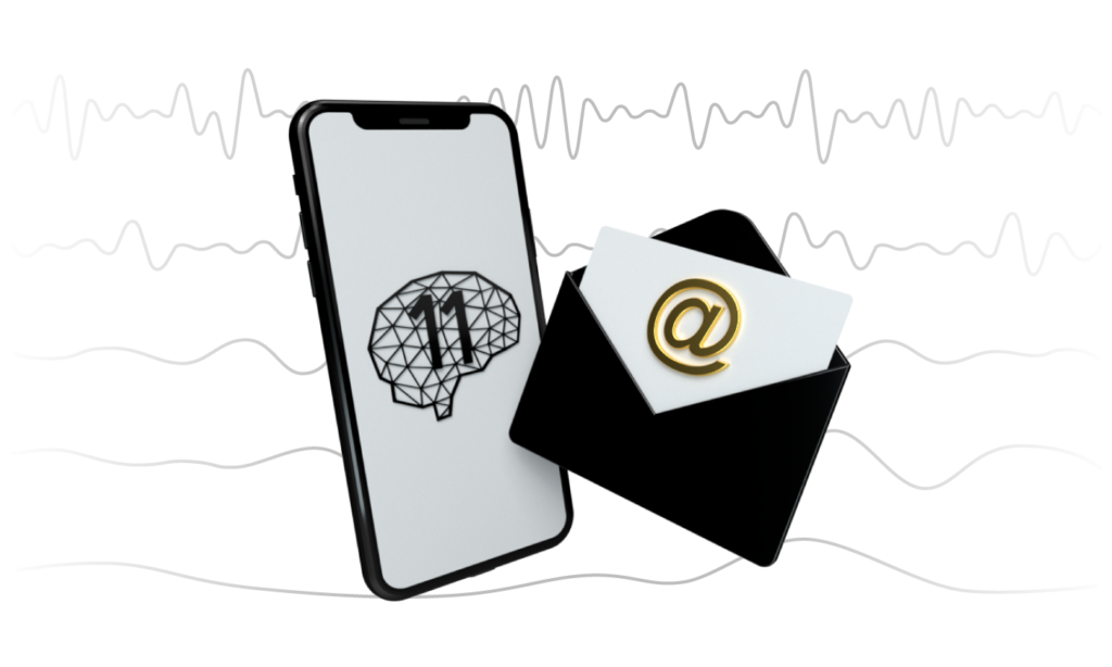 Image of an iphone and an email with brain wave backgorund